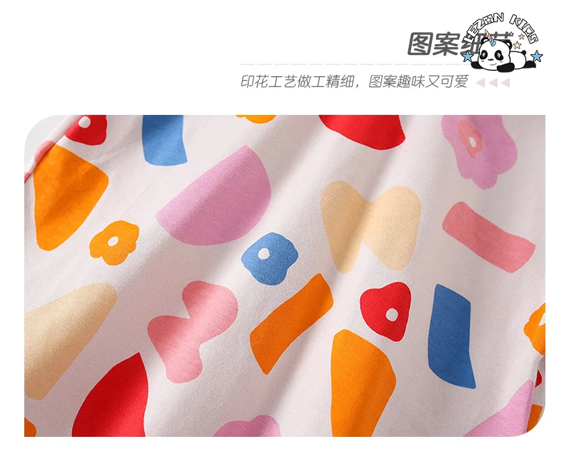 LEZONKIDS - New in 2024 children printed round neck short sleeved pants cotton fabric daily life girls sets